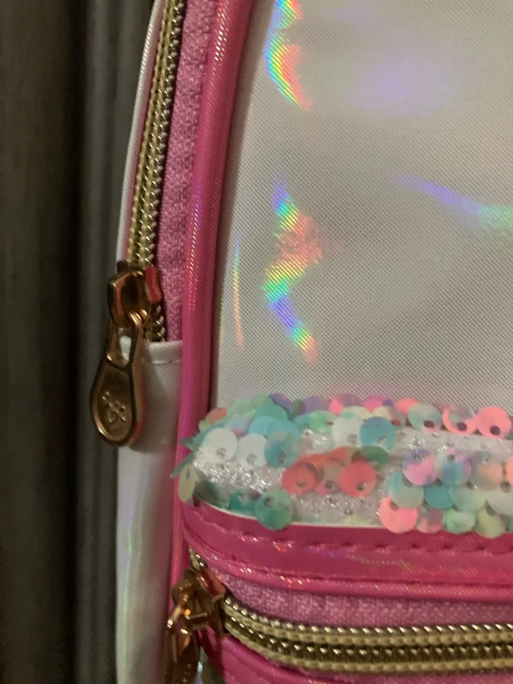 Justice Iridescent White & Pink Sequin Kids Backpack